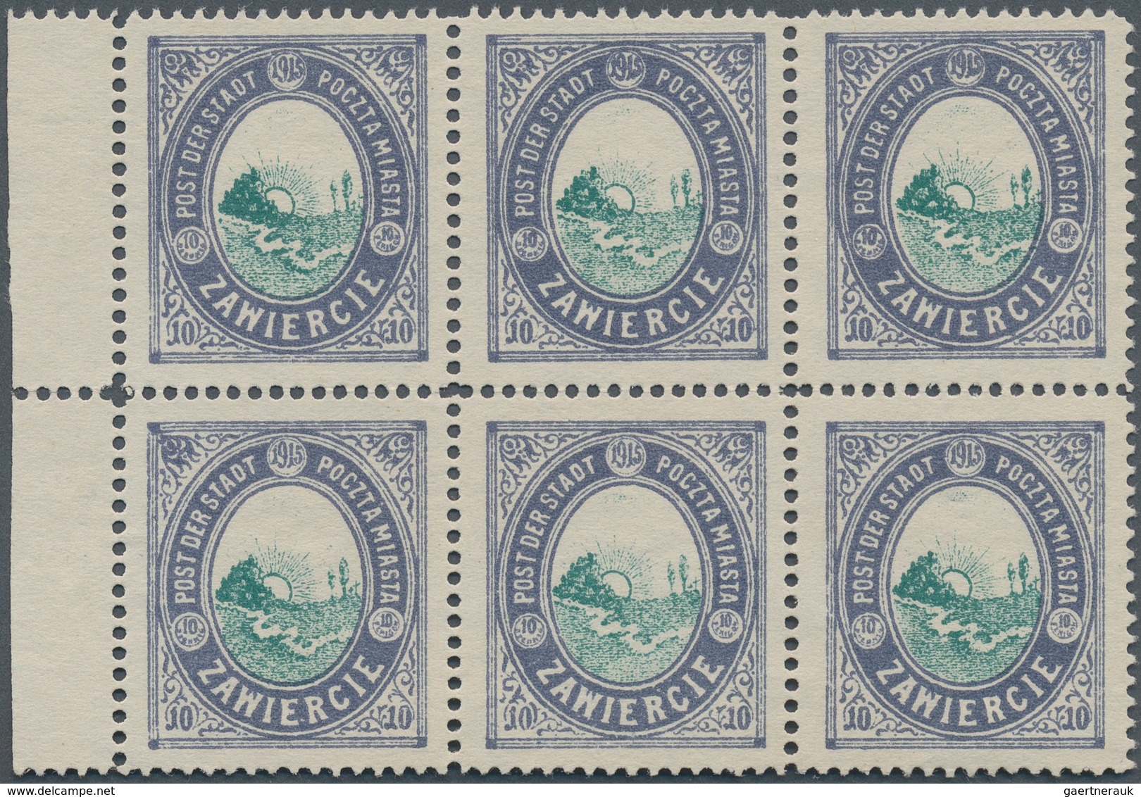15814D Polen - Bestellpostanstalten: ZAWIERCE 1916, 10fen. Violet/green Without Overprint, Left Marginal Bl - Autres & Non Classés