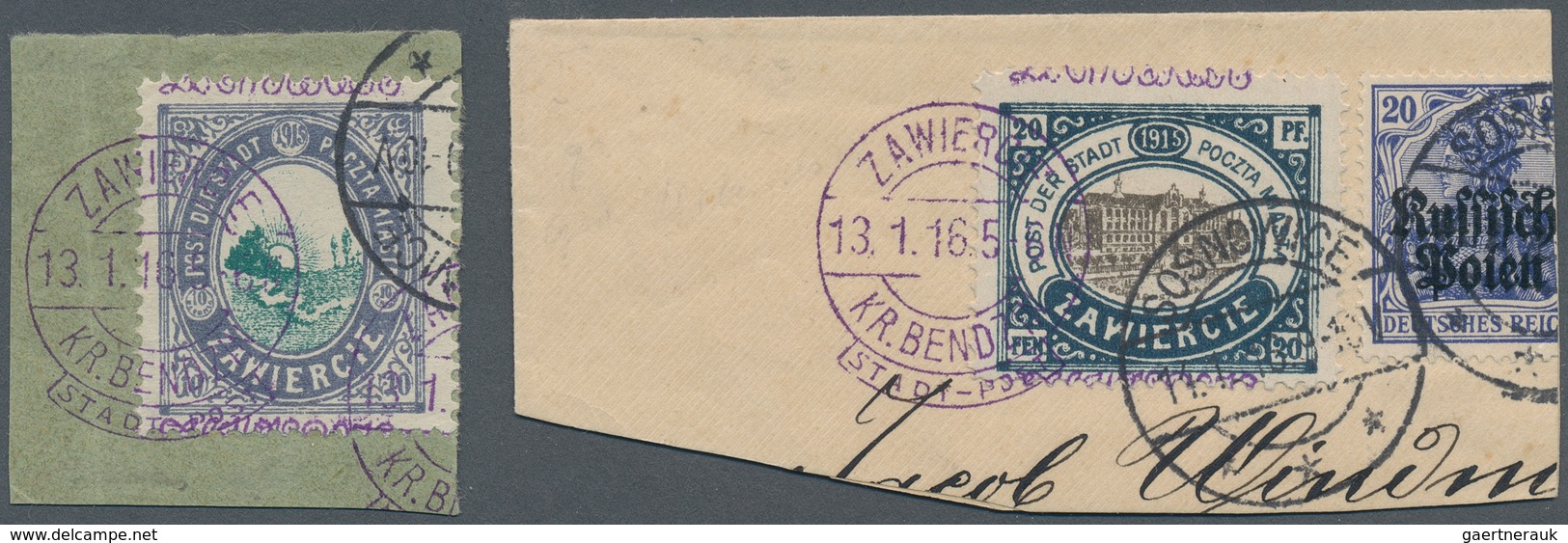 15814F Polen - Bestellpostanstalten: ZARWIECE 1916, 10fen. Violet/green And 20fen. Slate/brown With Lilac C - Sonstige & Ohne Zuordnung