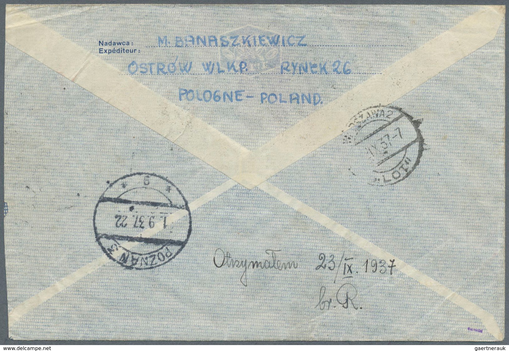 15817 Polen - Ganzsachen: 1937, 55 Gr Blue Stationery Airmail Envelope, Uprated With 15 Gr Brown And 55 Gr - Ganzsachen