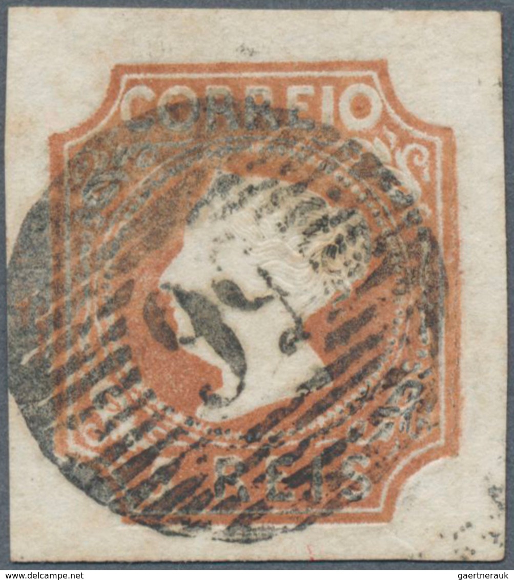 15821 Portugal: 1853, Stamp Queen Maria II. 5 R Light Brown, Huge Margins, Canceled "56", (Mi? 1.200, -). - Storia Postale