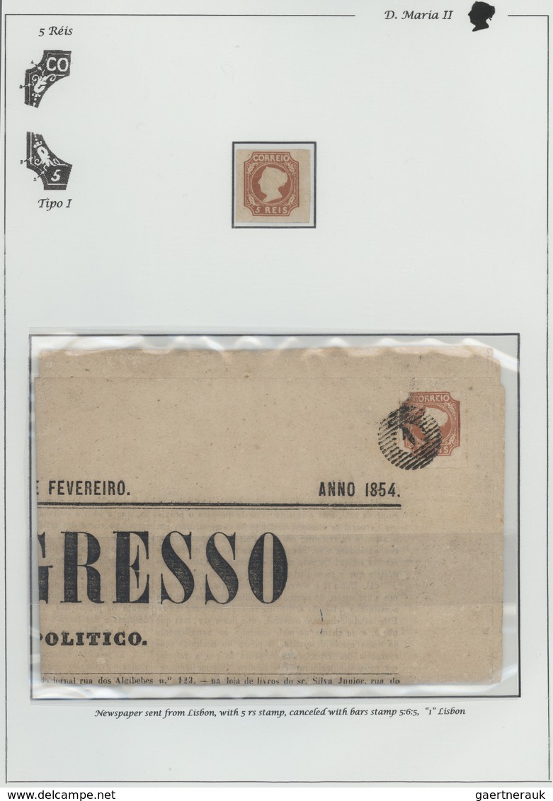 15823 Portugal: 1853 - 5 Rs., Single, Mint, And Complete Newspaper Sent From Lisbon, With 5rs Stamp, Cance - Lettres & Documents