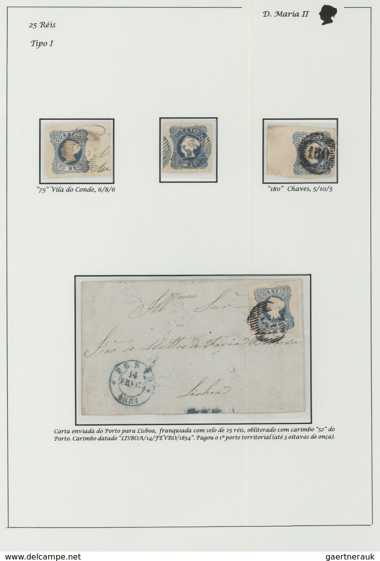 15833 Portugal: 1853-Three 25 Rs Used Stamps And A Letter Sent From Porto To Lisboa With 25 Rs Stamp Bar C - Briefe U. Dokumente