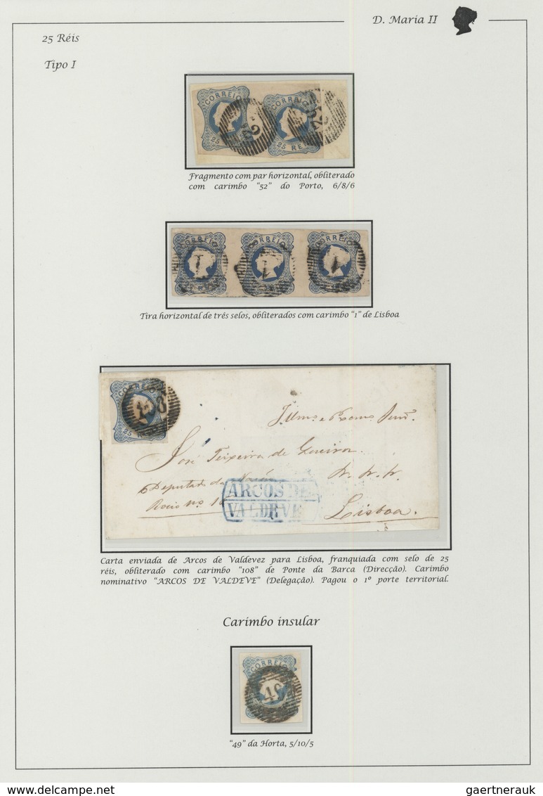 15840 Portugal: 1853- 25 Rs. Horizontal Pair In A Fragment, , Canceled With Bars Postmark ``52'' Porto And A - Lettres & Documents