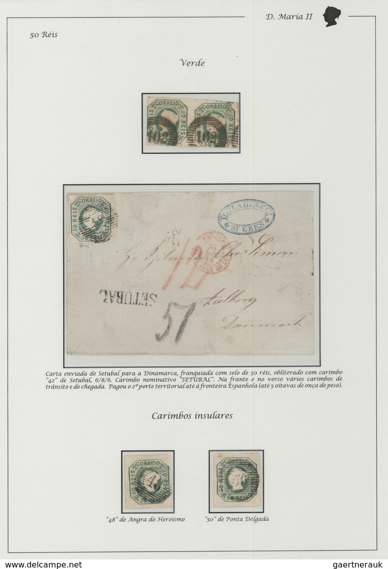 15845 Portugal:  1853- 50 Rs. One Pair With Numeral Cancel ``102''Viana Do Castelo And Two Singles, Canceled - Briefe U. Dokumente