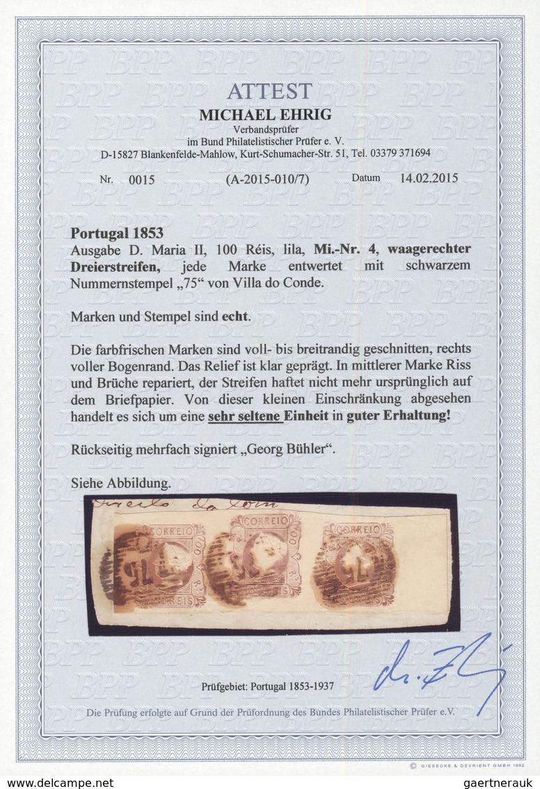 15850 Portugal: 1853- 100 Rs., Fragment Of Paper With A Rare Combination Of 100 Rs And 25 Rs Stamps Cancel - Lettres & Documents