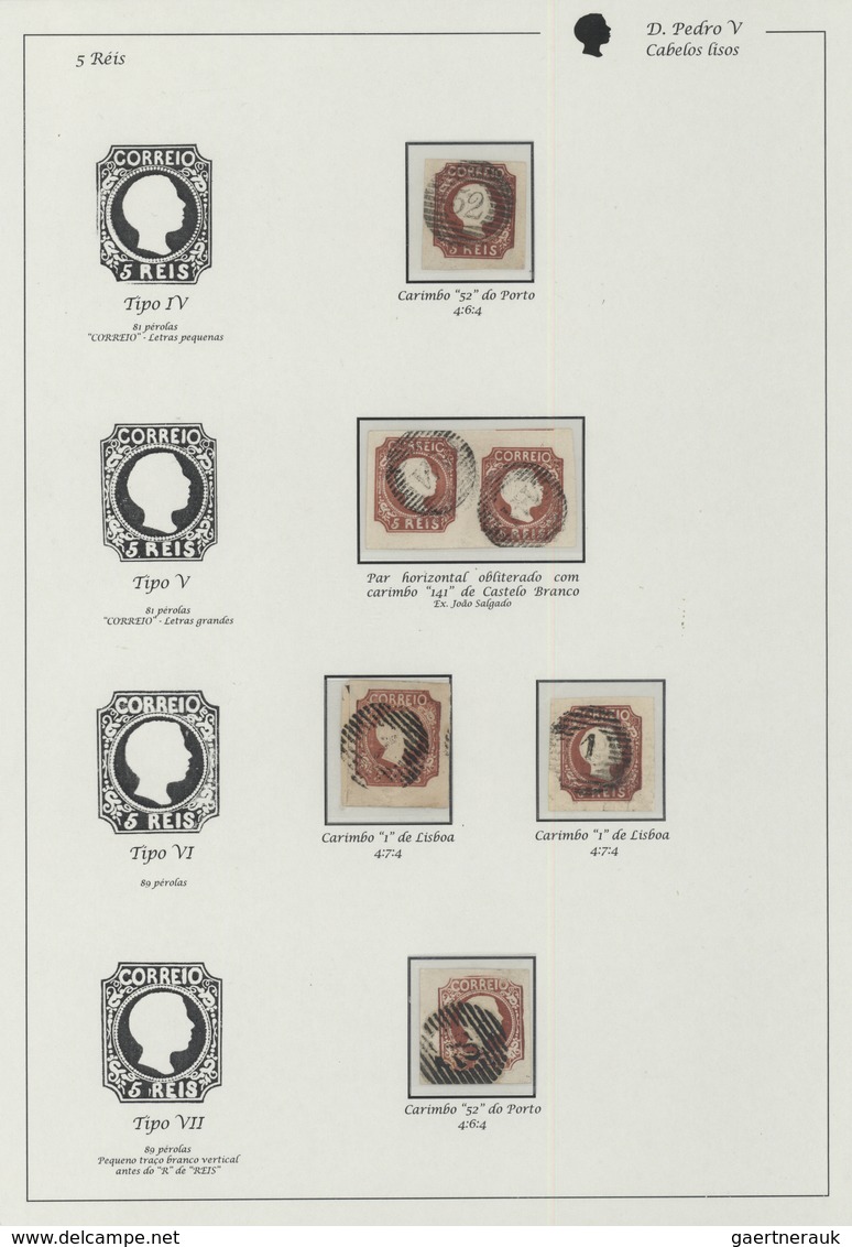 15854 Portugal: 1855-56 - 5 Rs. Four Single Used Stamps With Different Dies (IV, VI And VII) And One Used, - Briefe U. Dokumente