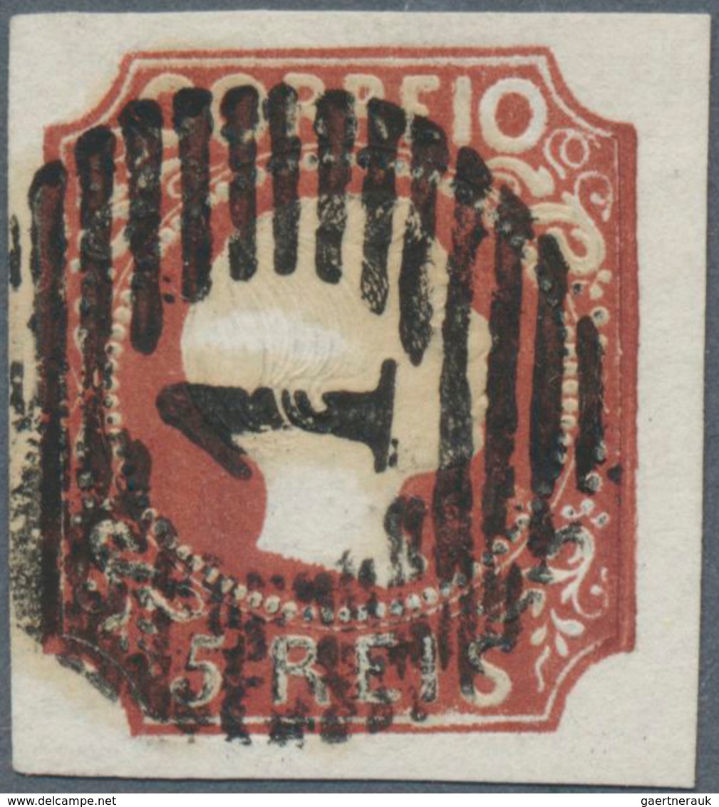 15855 Portugal: 1855 King Pedro V. 5r. Red-brown, Used And Cancelled By Numeral H/s "1" Of Lisboa, Wide Ma - Lettres & Documents