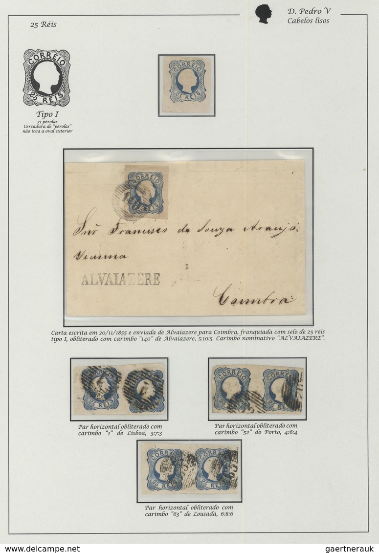 15856 Portugal: 3. 1855-56 - 25 Rs. One Mint Single Stamp; Three Horizontal Pairs With Different Cancelati - Briefe U. Dokumente