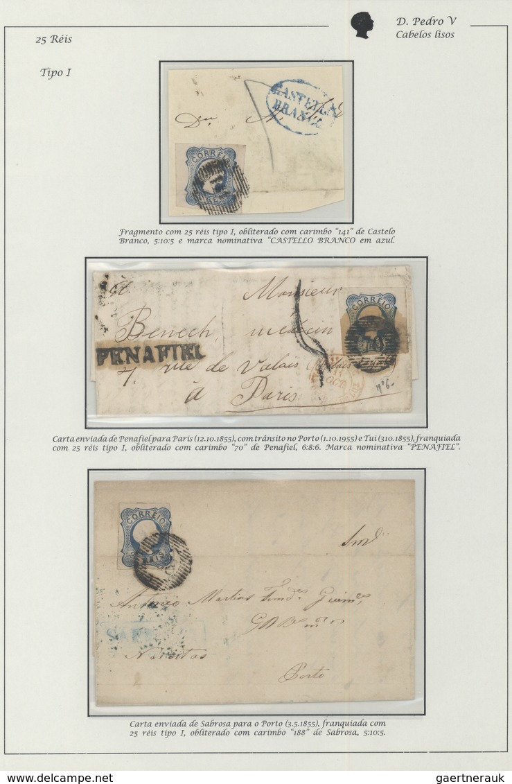 15860 Portugal:  1855-56 - 25 Rs. Fragment With Stamp Bars Canceled With ``141'' Castelo Branco And Blue Nom - Lettres & Documents