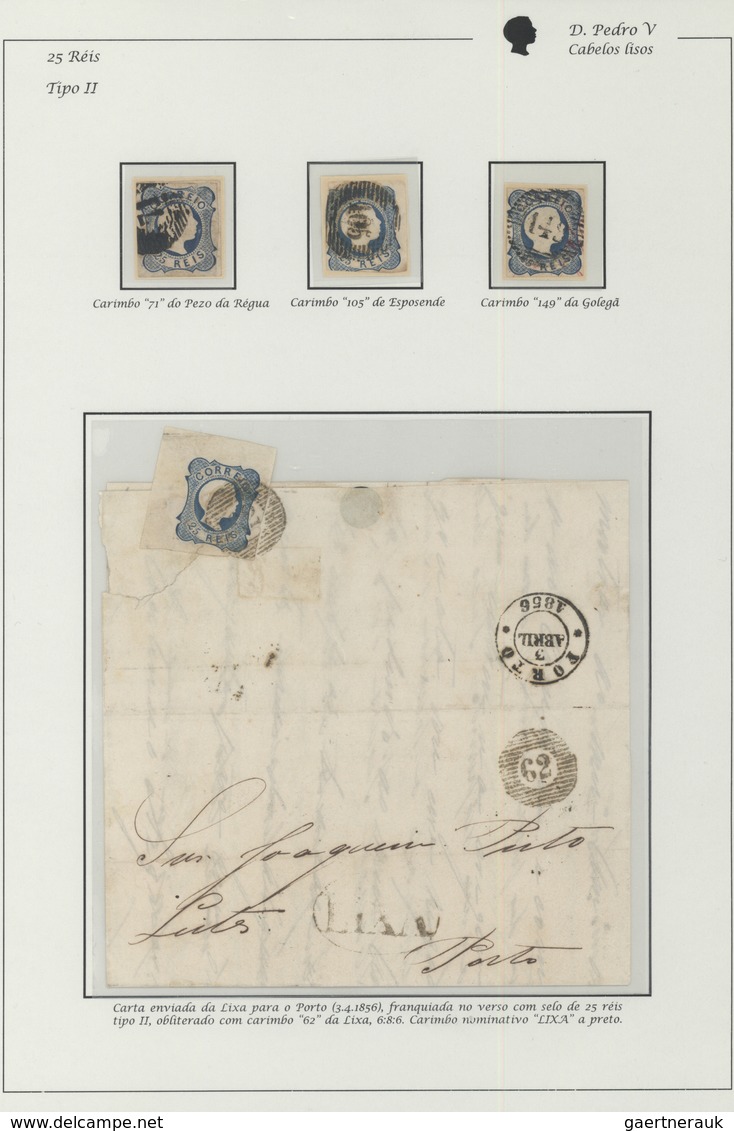 15870 Portugal:  1855-56 - 25 Rs. Three Used Stamps With Different Cancelations And A Letter, Dated 3/4/18 - Briefe U. Dokumente