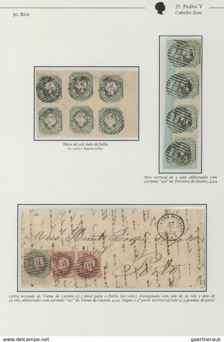 15873 Portugal: 1855-56 - 50 Rs. Bloc Of Six Stamps And A Vertical Strip Of Four Stamps Canceled With ``146 - Briefe U. Dokumente