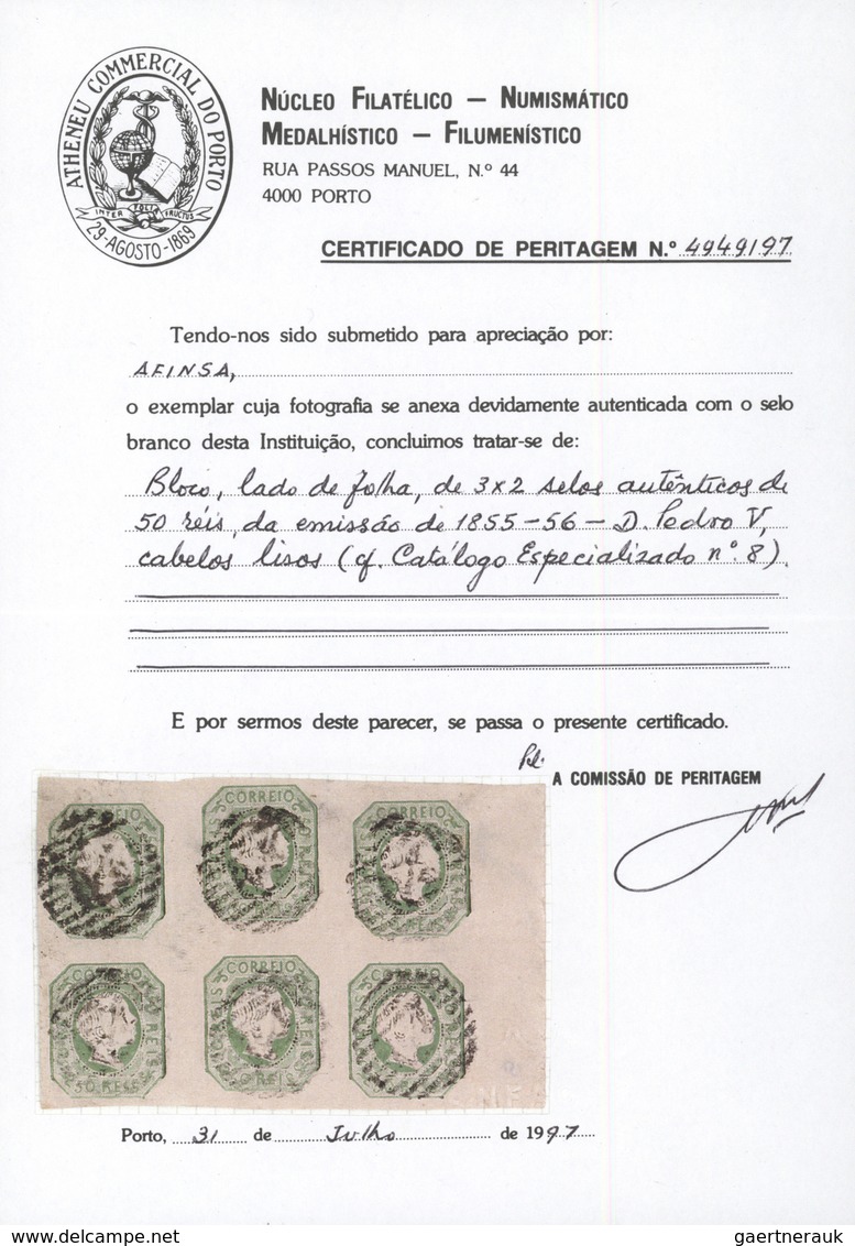 15873 Portugal: 1855-56 - 50 Rs. Bloc Of Six Stamps And A Vertical Strip Of Four Stamps Canceled With ``146 - Storia Postale