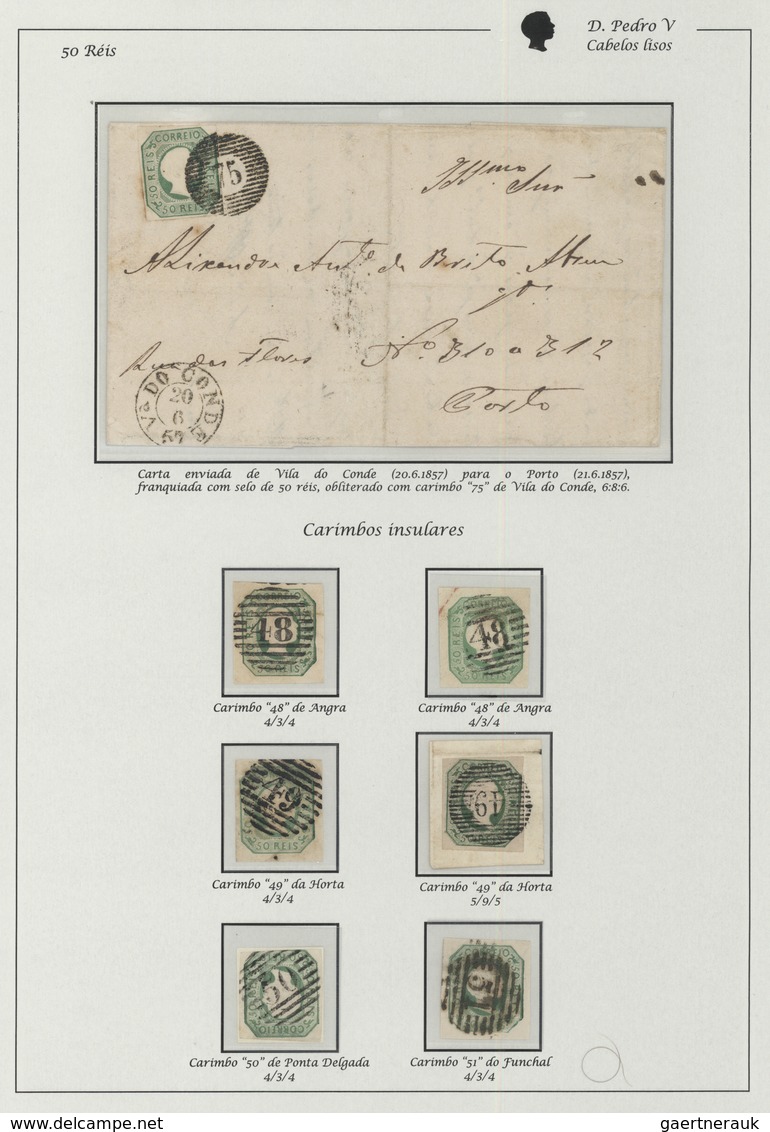 15876 Portugal: 1855-56 - 50 Rs. Six Stamps, All With Insular Postmarks ``48'' (2), ``49''(2), ``50'' And ``51''; - Briefe U. Dokumente