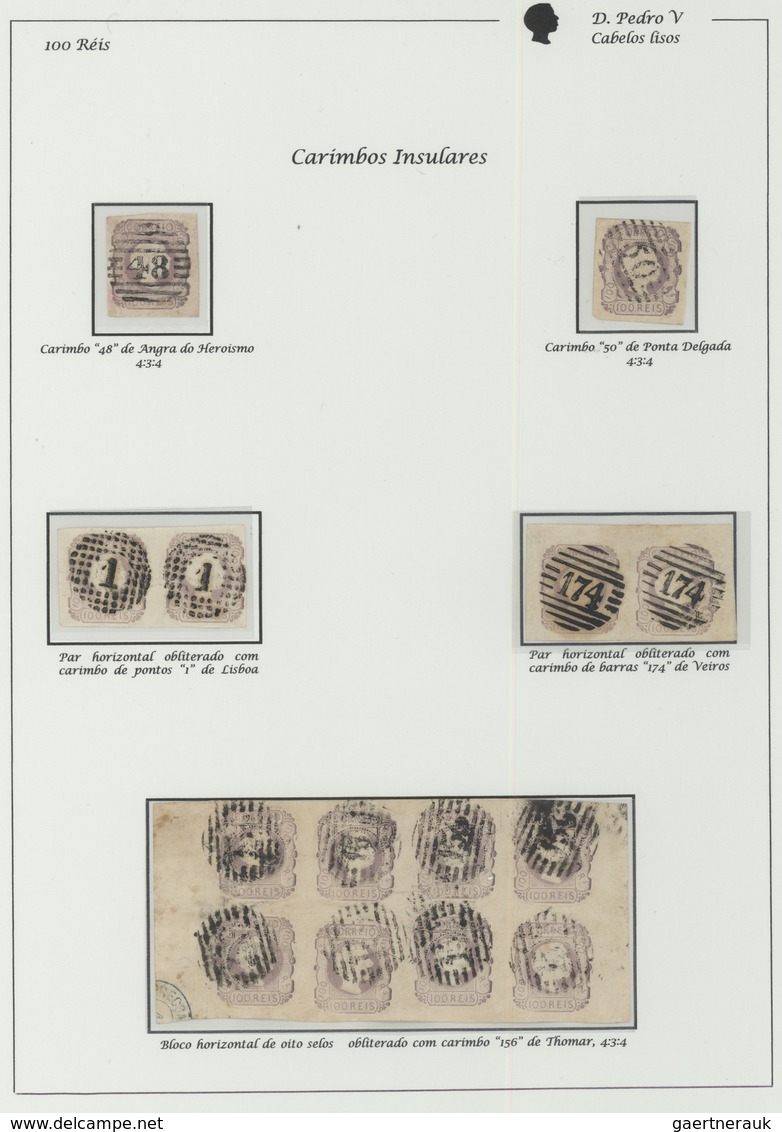 15880 Portugal:  1855-56 - 100 Rs. Two Used Stamps Canceled With Insular Postmarks ``48'' And ``50'': Two Hori - Briefe U. Dokumente