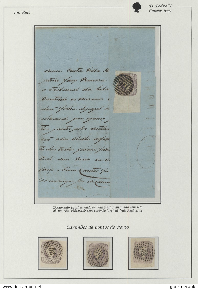 15882 Portugal: 1855-56 - 100 Rs. Three Stamps Canceled All With Points Mark ``52'' Porto And A Fiscal Docum - Briefe U. Dokumente
