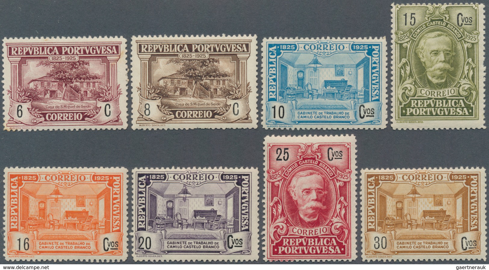15887 Portugal: 1925, 2 C To 20 E "100 Birthday Camilo Castelo Branco" Set Of 30 Values All Mint NH, Few ( - Lettres & Documents
