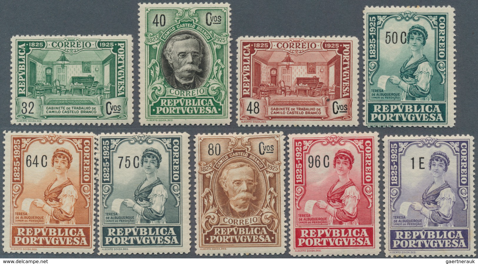 15887 Portugal: 1925, 2 C To 20 E "100 Birthday Camilo Castelo Branco" Set Of 30 Values All Mint NH, Few ( - Lettres & Documents