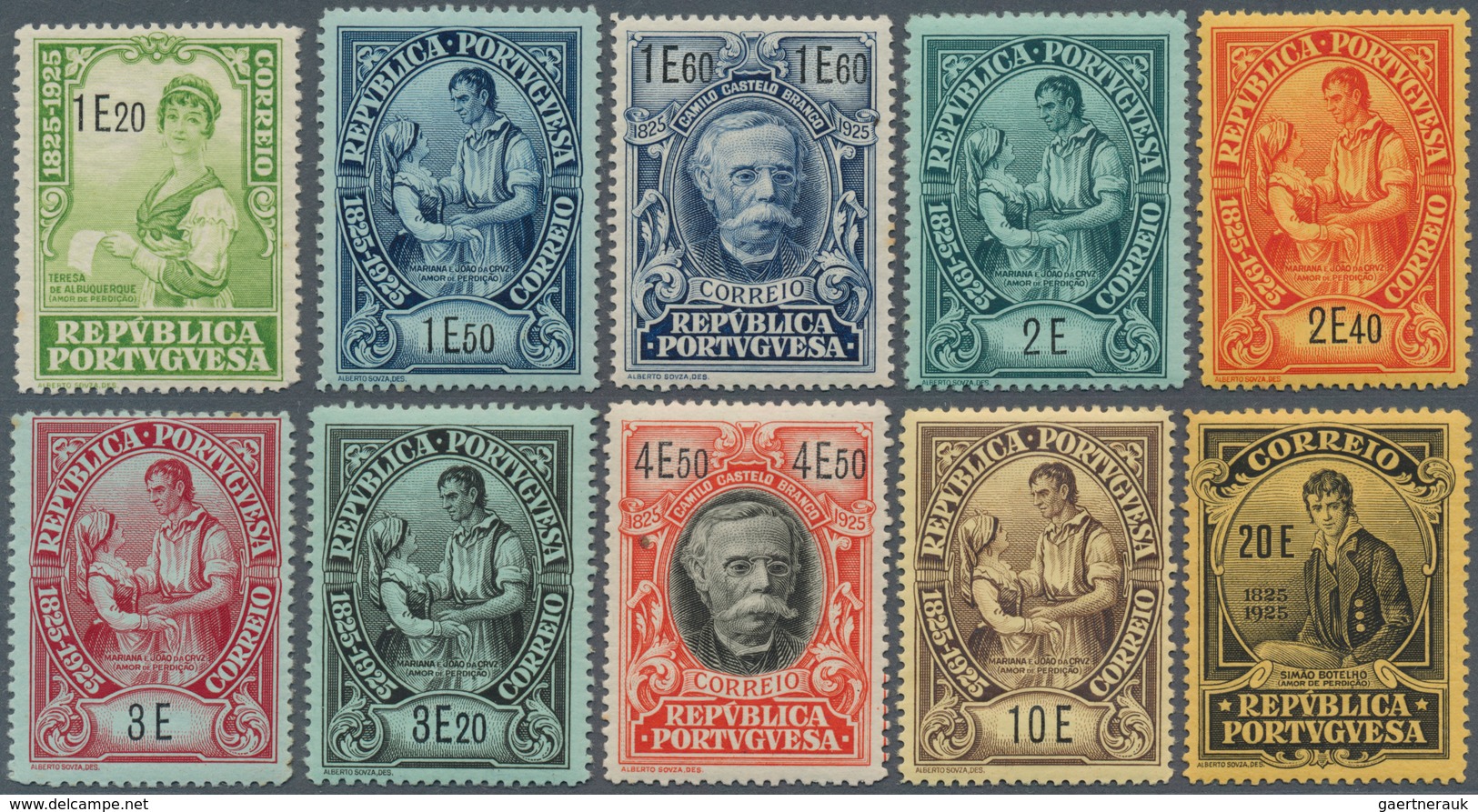 15887 Portugal: 1925, 2 C to 20 E "100 Birthday Camilo Castelo Branco" set of 30 values all mint NH, few (