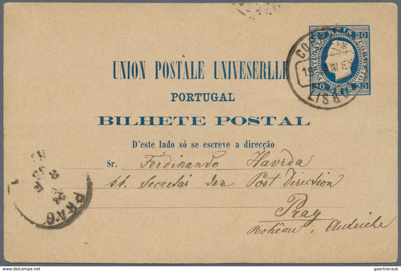 15896 Portugal - Ganzsachen: 1885, 20 R Blue Luis Postal Stationery Card With Printing Error "UNIVESERLLE - Entiers Postaux