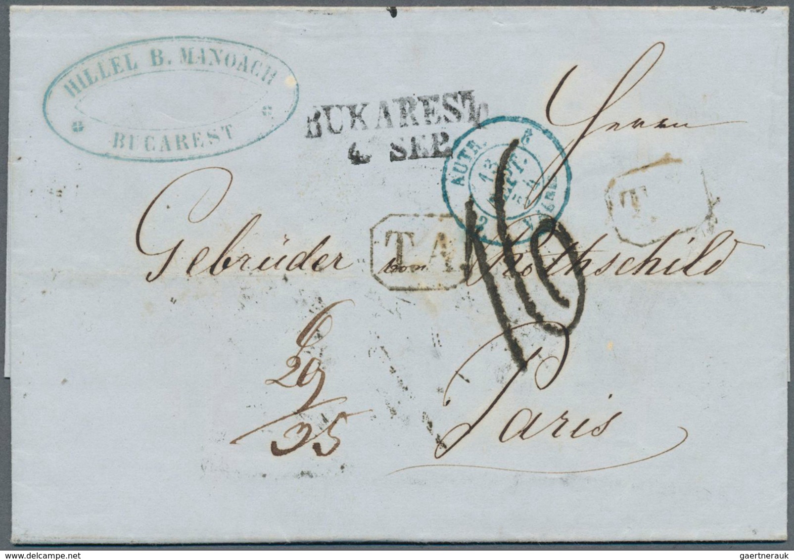 15900 Rumänien - Vorphilatelie: 1854, "BUCKAREST 4.SEP", Double Line Clear On Folded Letter Via Hermannsta - ...-1858 Vorphilatelie