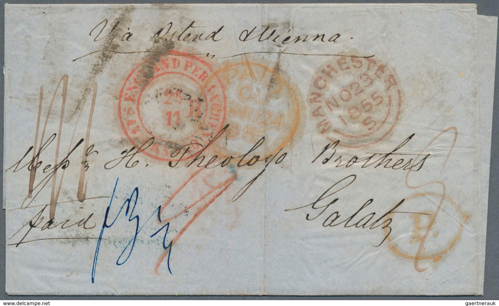 15902 Rumänien: 1855, INCOMING MAIL: Great Britain, Stampless Folded Letter Cover From MANCHESTER, NO.23 1 - Briefe U. Dokumente