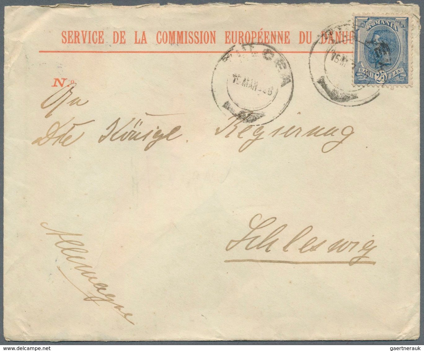 15909 Rumänien: 1906, 25 Bani Blue, Single Franking On Official Preprinted Cover "SERVICE DE LA COMMISSION - Briefe U. Dokumente