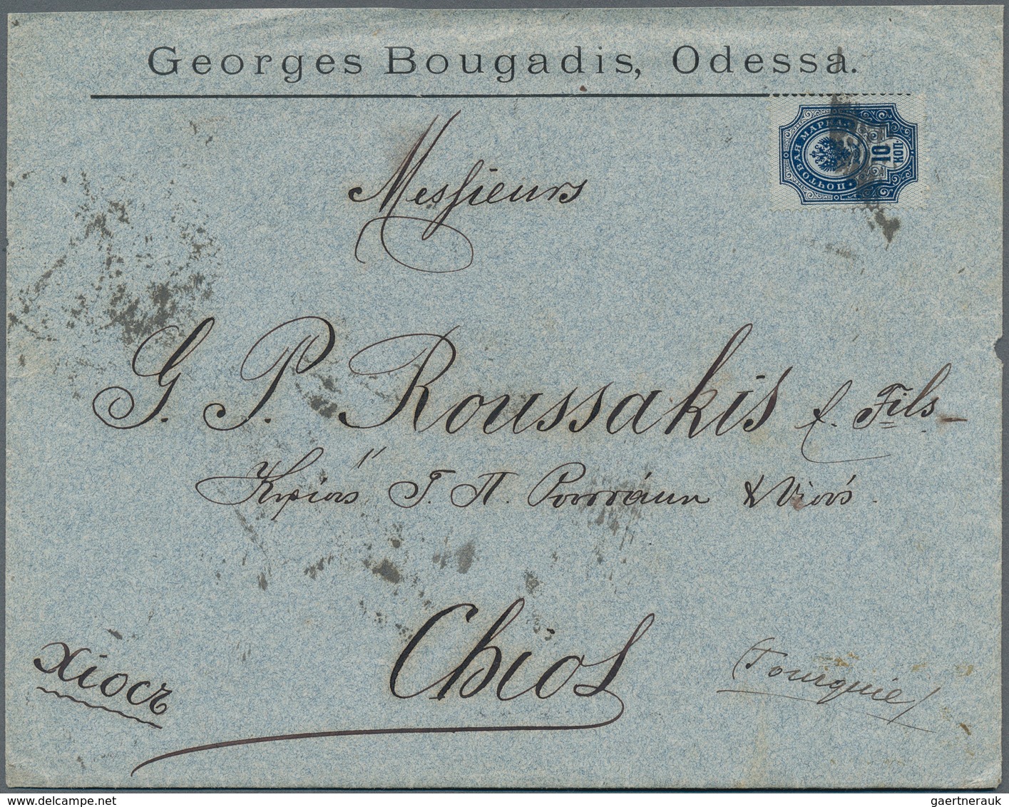 15926 Russland: 1891:Commercial Cover (with Enclosed Letter In Greek), Printed "Georges Bougadis, Odessa", - Ungebraucht