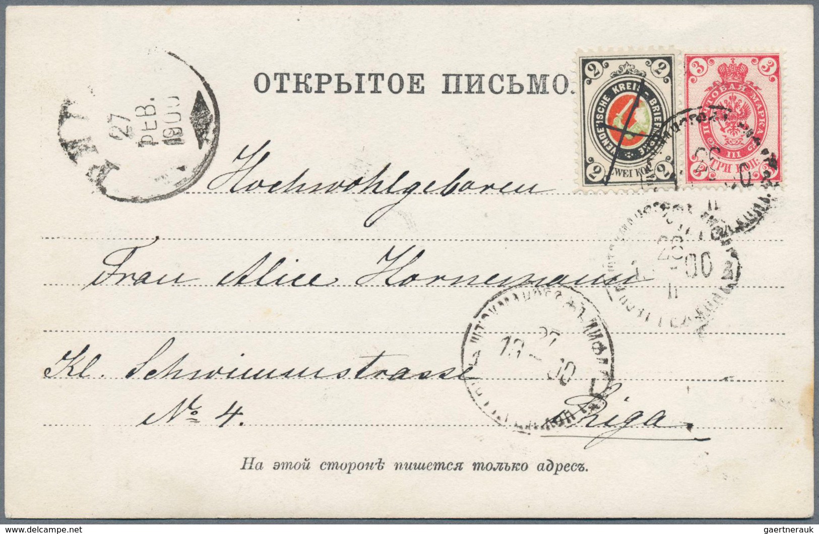 15956 Russland - Wendensche Kreispost: 1900, Picture Postcard Franked With Russian 3 Kop Arms Stamp And 2 - Sonstige & Ohne Zuordnung