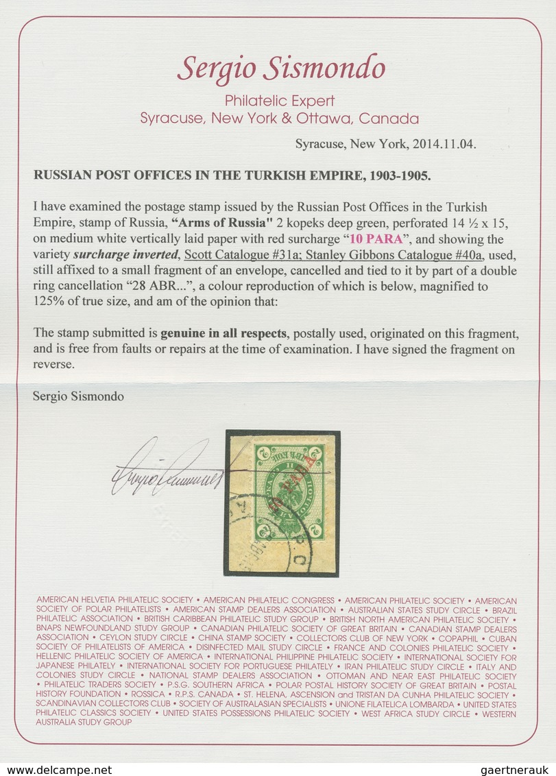 15973 Russische Post In Der Levante - Staatspost: 1900, "10 Pa. On 2 Kop. Green With Inverted Overprint" W - Levant