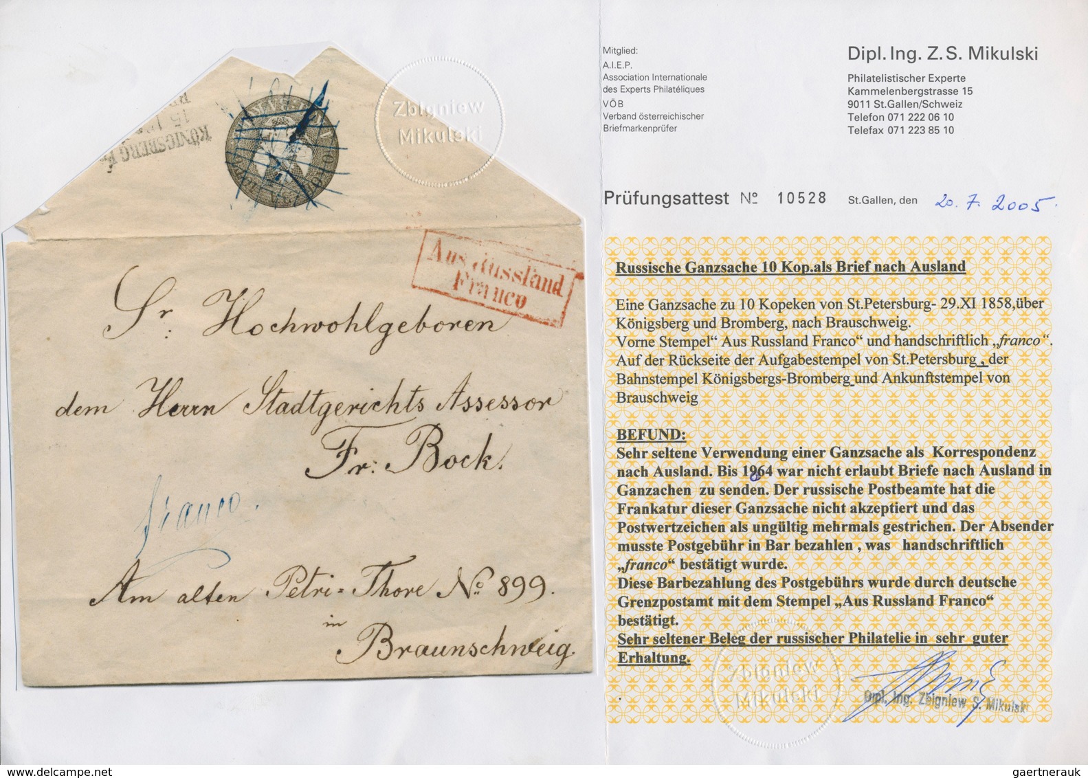 15975 Russland - Ganzsachen: 1858, Stationery Envelope 10kop. Grey, Used From "ST.PETERSBOURG 29.XI.1858" - Ganzsachen