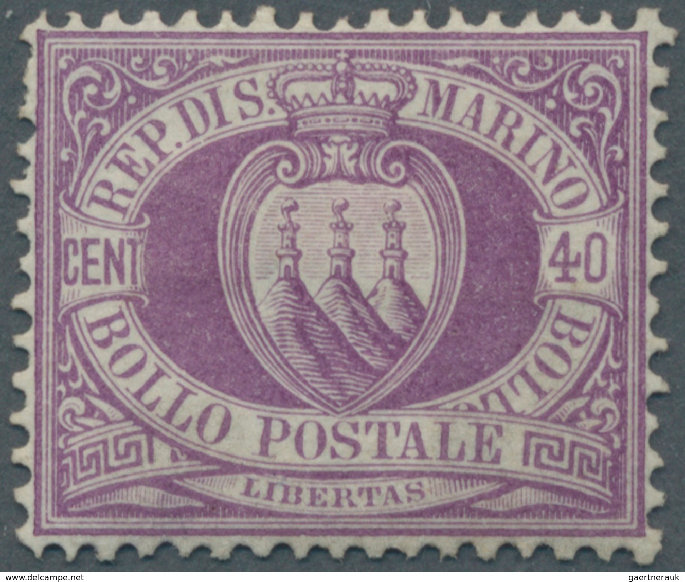 15991 San Marino: 1877, 40 C Violett, Ungebrauchtes Kabinettstück Mit Originalgummi Und Falzspur, Mi. 850, - Ungebraucht