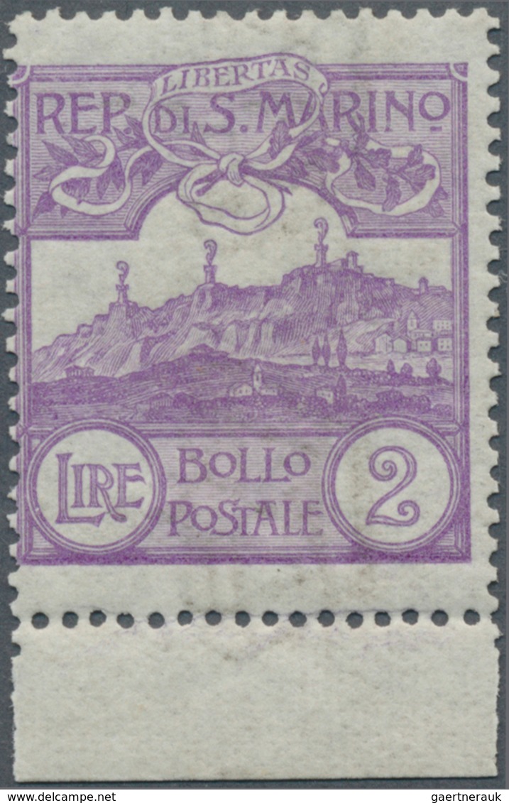 15991B San Marino: 1903, 2 L. Hellviolett, Ungefaltetes Luxus-Unterrandstück, Auch Im Rand Postfrisch, (Sas - Ungebraucht