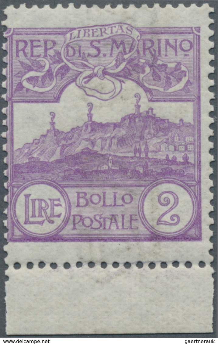 15991B San Marino: 1903, 2 L. Hellviolett, Ungefaltetes Luxus-Unterrandstück, Auch Im Rand Postfrisch, (Sas - Neufs