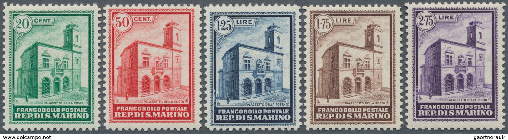 16000 San Marino: 1932, Post Office Building, 20c. To 2.75l., Complete Set Of Five Stamps, Unmounted Mint, - Neufs