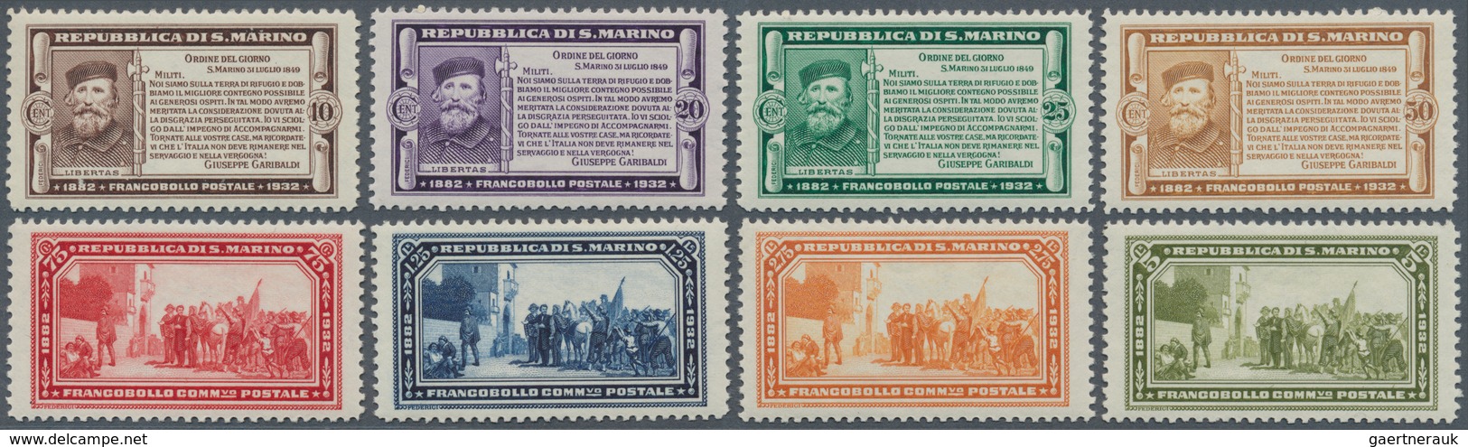 16002 San Marino: 1932, Garibaldi, 10c. To 5l., Complete Set Of Eight Values, Unmounted Mint. Sass. 168/75 - Ungebraucht