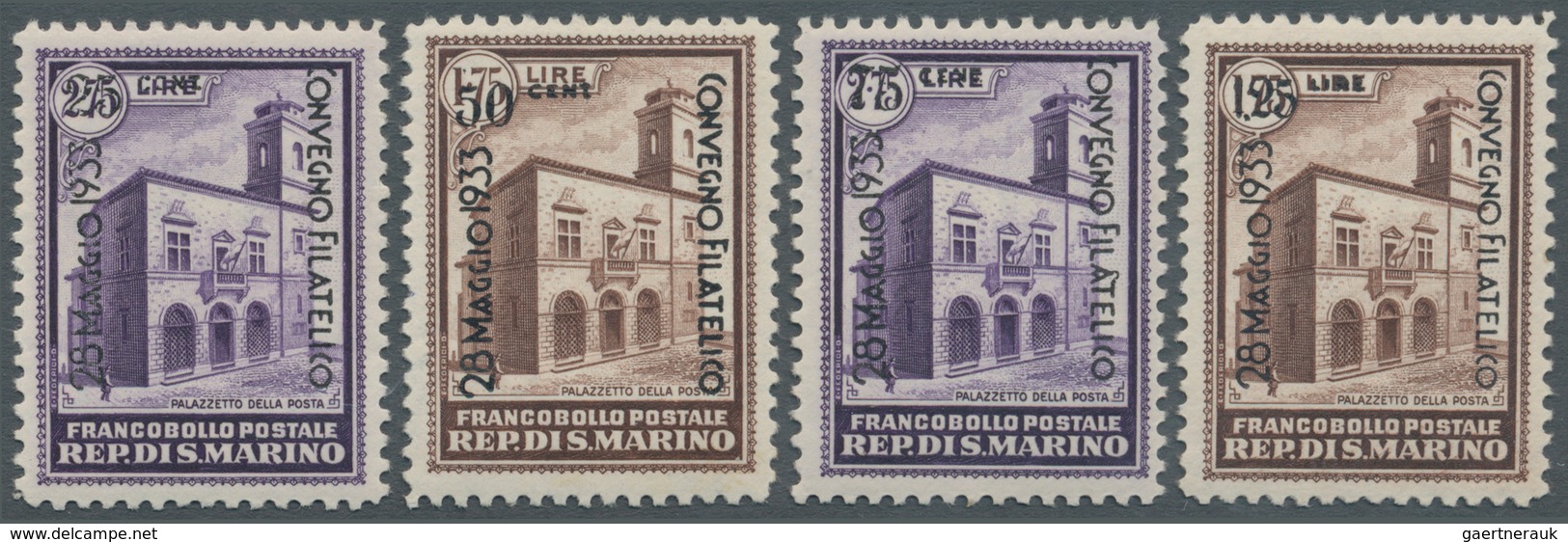 16004 San Marino: 1933, Philatelic Congress Bologna, Complete Set Of Four Values, Unmounted Mint, Signed E - Neufs