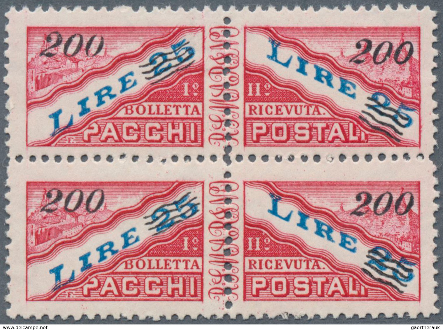 16013 San Marino - Paketmarken: 1950, Package Stamps With New Value Overprint 200 L On 25 L. In The Vertic - Paketmarken