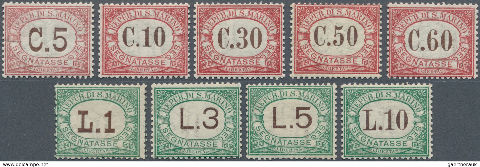 16014 San Marino - Portomarken: 1924, 5 C. To 10 L., Complete Set Of Nine Values, Unmounted Mint (partly N - Portomarken