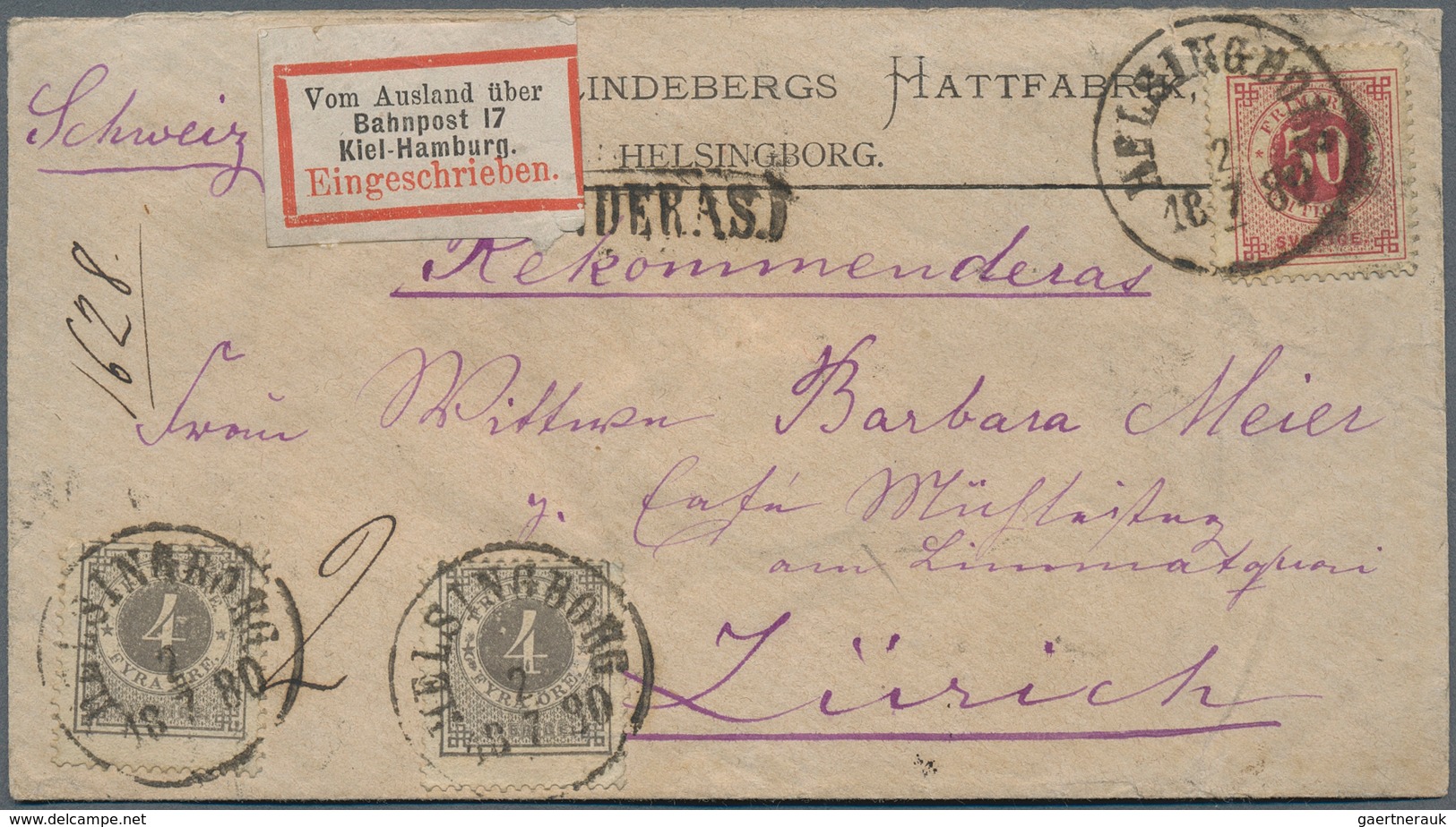 16020 Schweden: 1880, Ziffern 50 Ö Karmin Und 2x 4 Ö Grau, Alle Gez. K 13½ Auf Vordruck-Couvert "Lindenber - Nuovi