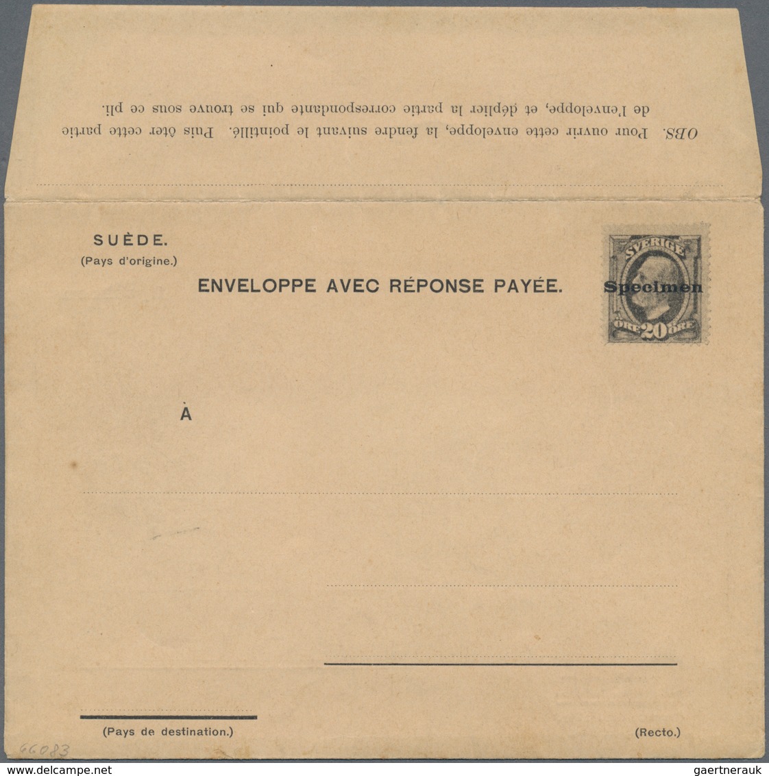 16035 Schweden - Ganzsachen: 1906 Essay For A Postal Stationery Envelope With Reply Part 20+20 Ore Optd. S - Interi Postali