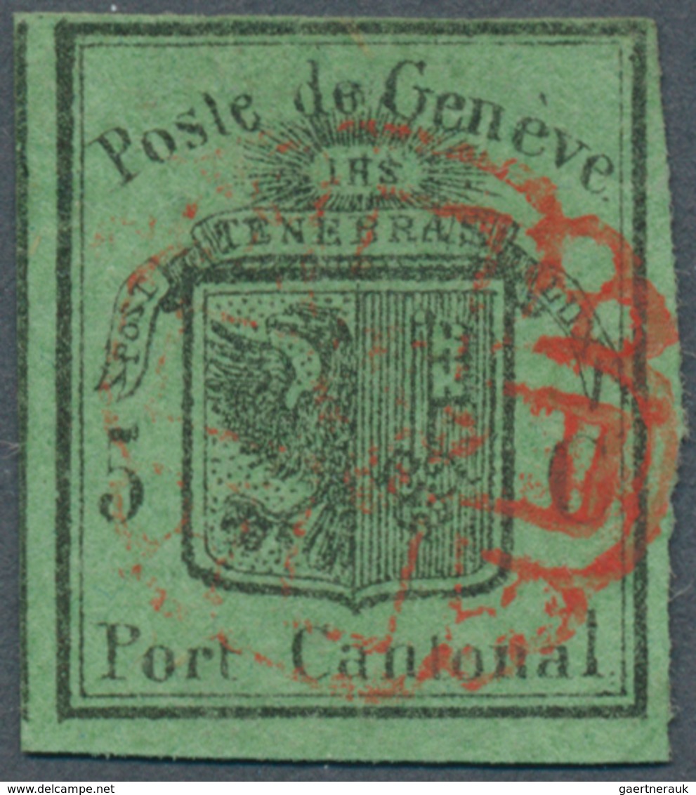 16043 Schweiz - Genf: 1848 Großer Adler 5 C. Schwarz/dunkelgrün, Gebraucht Und Entwertet Mit Roter Genferr - 1843-1852 Kantonalmarken Und Bundesmarken