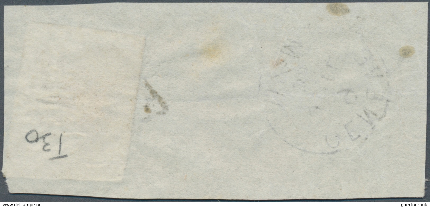 16050 Schweiz: 1850 Rayon I 5 Rp. Schwarz/karmin/dunkelblau Auf Kleinem Briefstück, übergehend Entwertet M - Neufs