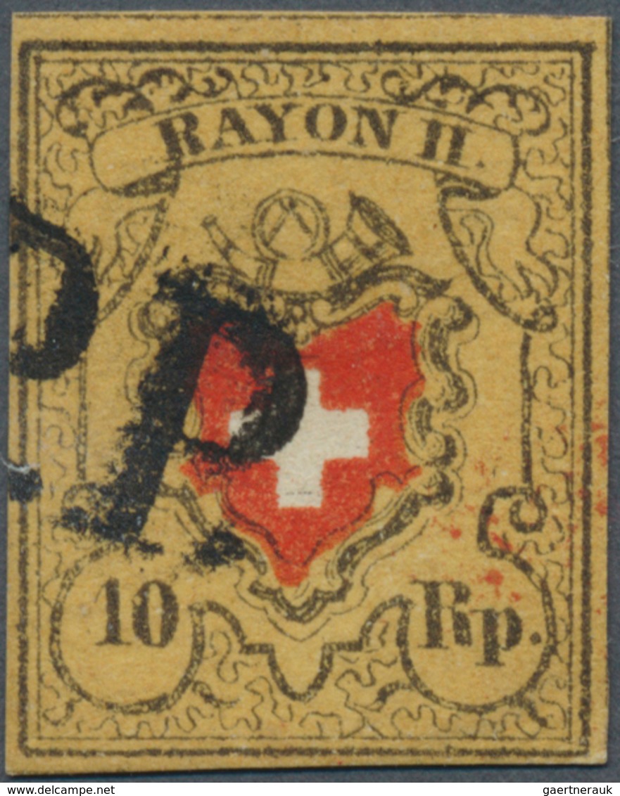 16053 Schweiz: 1850 Rayon II 10 Rp. Schwarz/rot/tieforangegelb, Sog. 'helle Tabakbraun' In Der Nuance Chro - Neufs