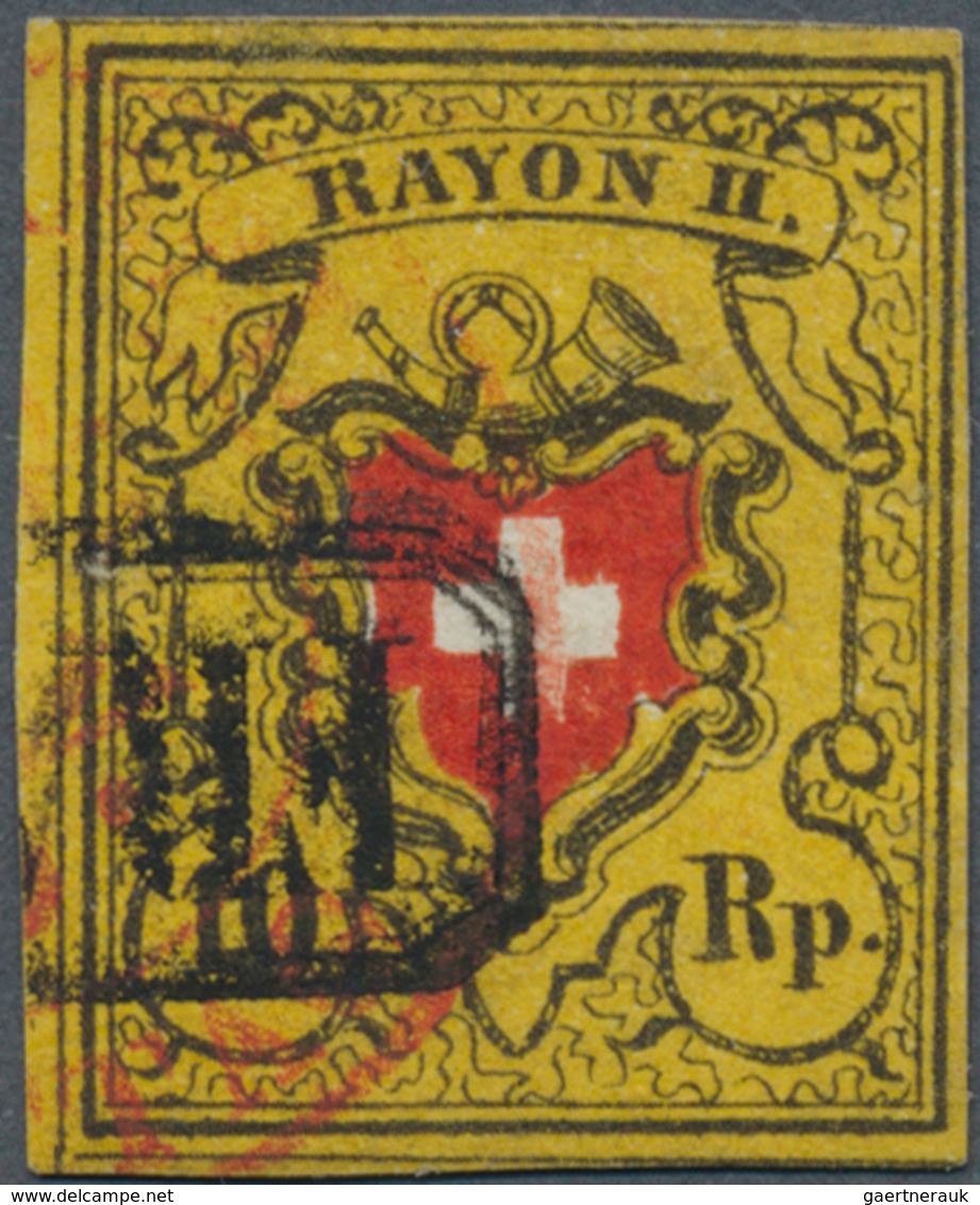 16054 Schweiz: 1850 Rayon II 10 Rp. Schwarz/rot/tieforangegelb, Sog. 'helle Tabakbraun' In Der Nuance Gelb - Neufs