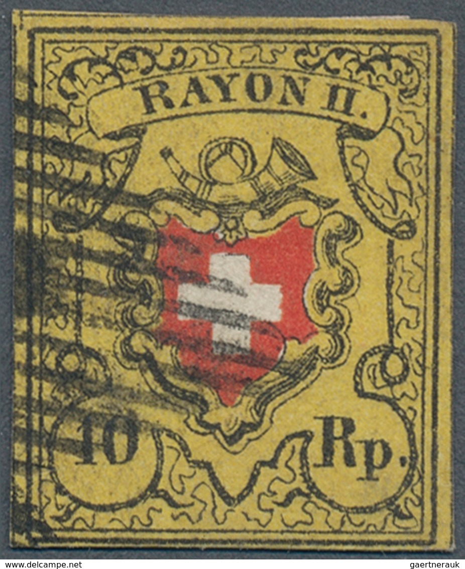 16056 Schweiz: 1850: 10 Rp RAYON II Ohne Kreuzeinfassung, Type 16, Stein B-LU, KARTONPAPIER, Entwertet Mit - Neufs