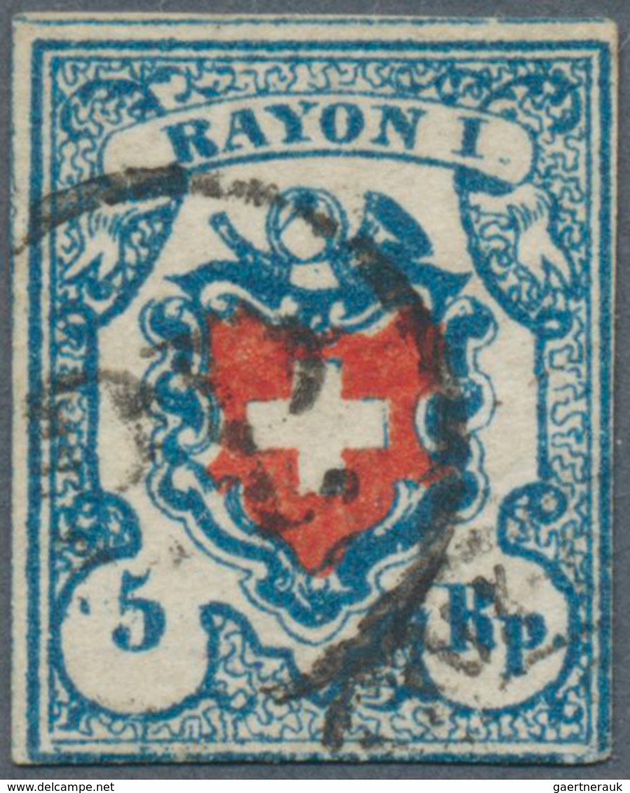 16058 Schweiz: 1850, 5 Rp. Rayon I Mattblau/rot, Type 14, Stein B2-RU, Zst. Nr. 17II Ab.2 : 6/12 Der Einfa - Ungebraucht