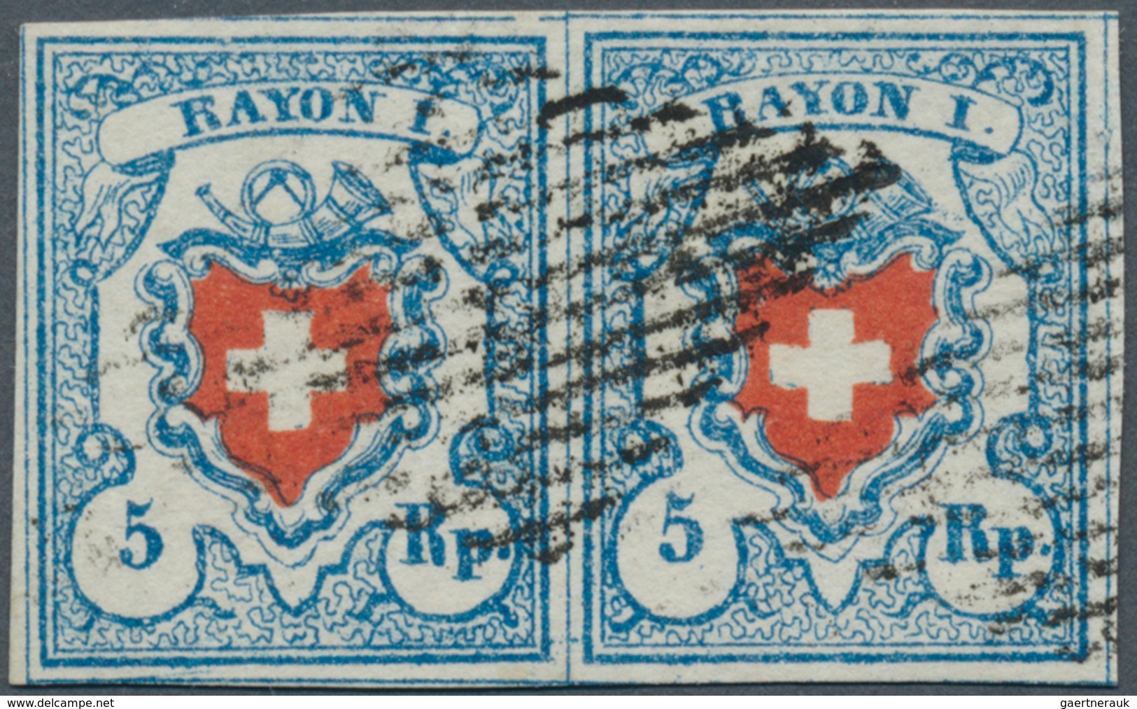 16060 Schweiz: 1851: 5 Rp Stein B1, Waagerechtes Paar, Farbfrisch, Allseits Breitrandig Mit Allen Schnittl - Ungebraucht