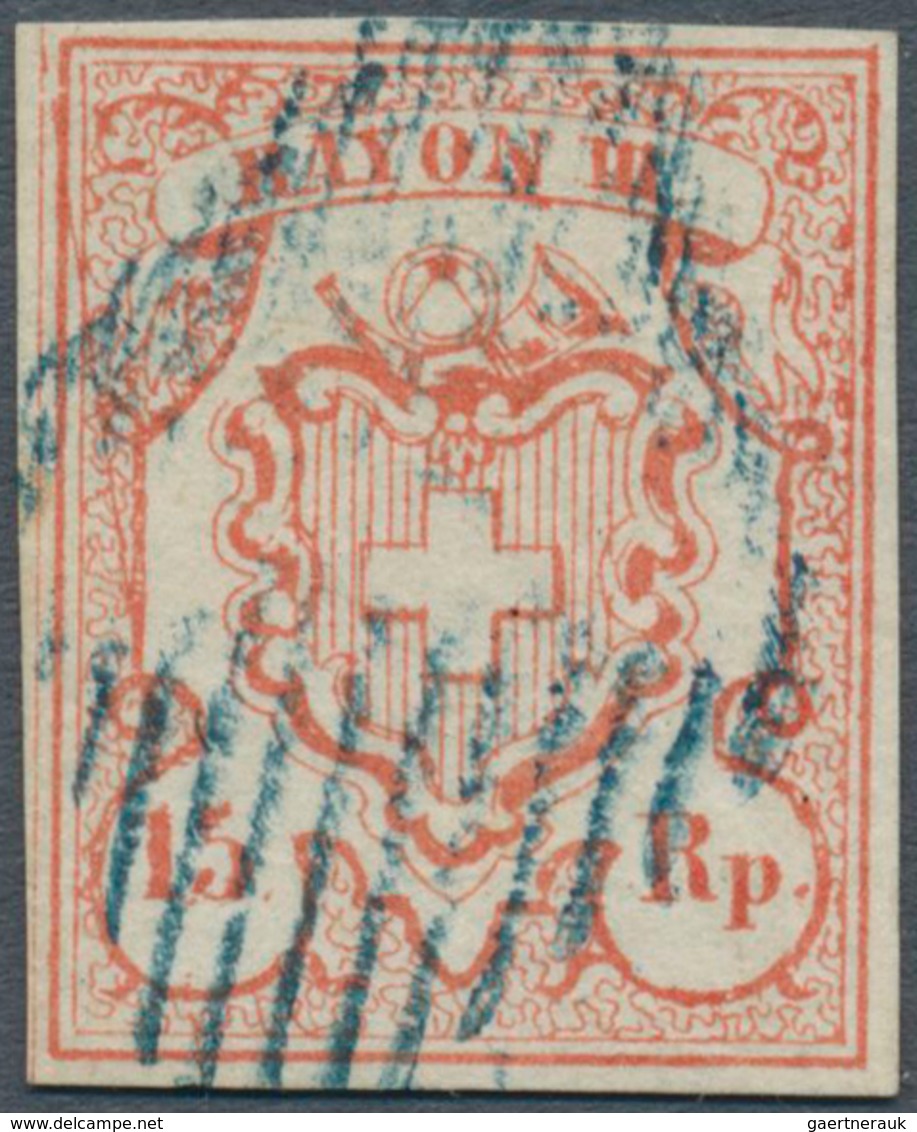 16062 Schweiz: 1852: 15 Rp. Rayon III Mit Kleinen Wertziffern, Type 5, Entwertet Mit Blauer, Eidg. Raute. - Ungebraucht