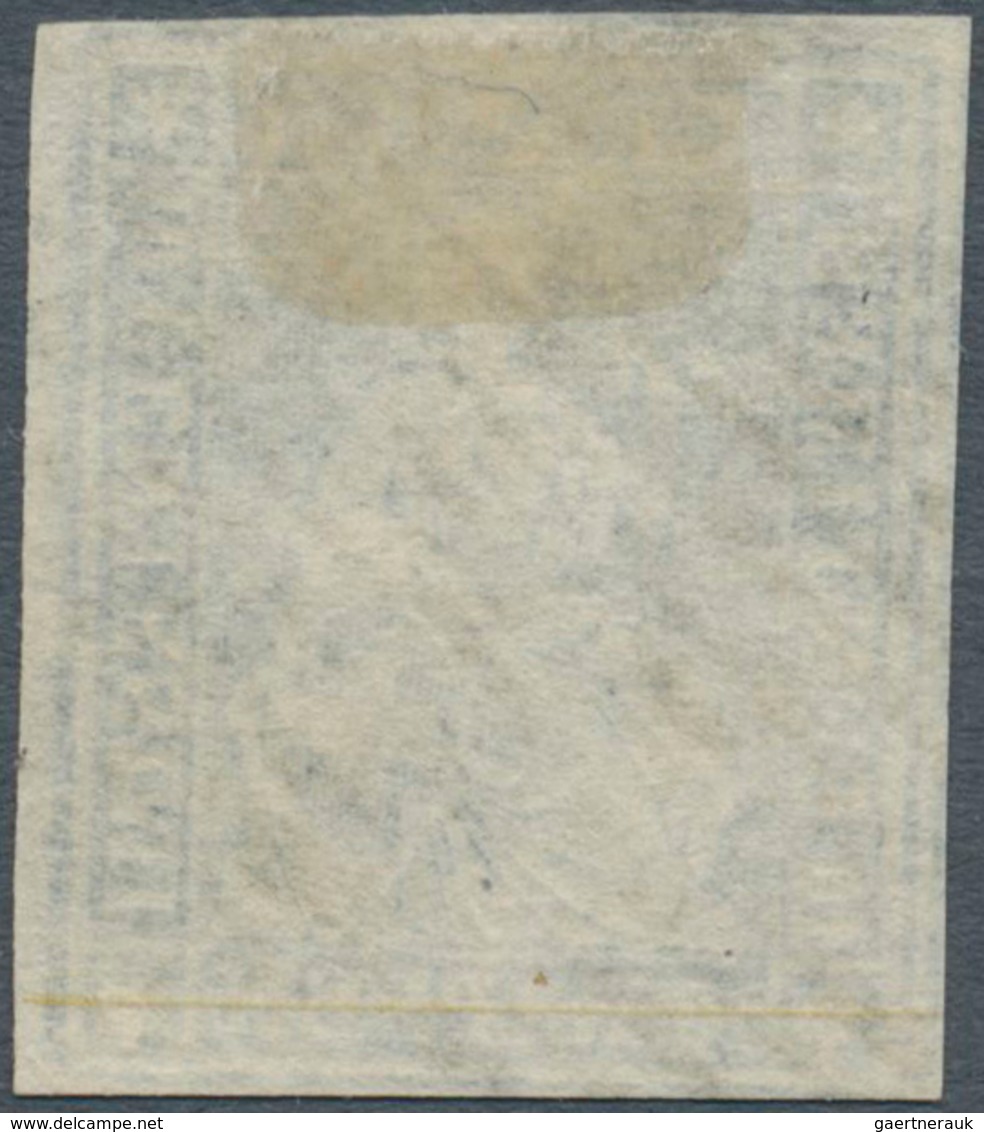 16072 Schweiz: 1855, 10 Rp. Strubel Blau Auf Seidenpapier, Rechts Mit Bogenrand, Attest Marchand "Echt Und - Neufs