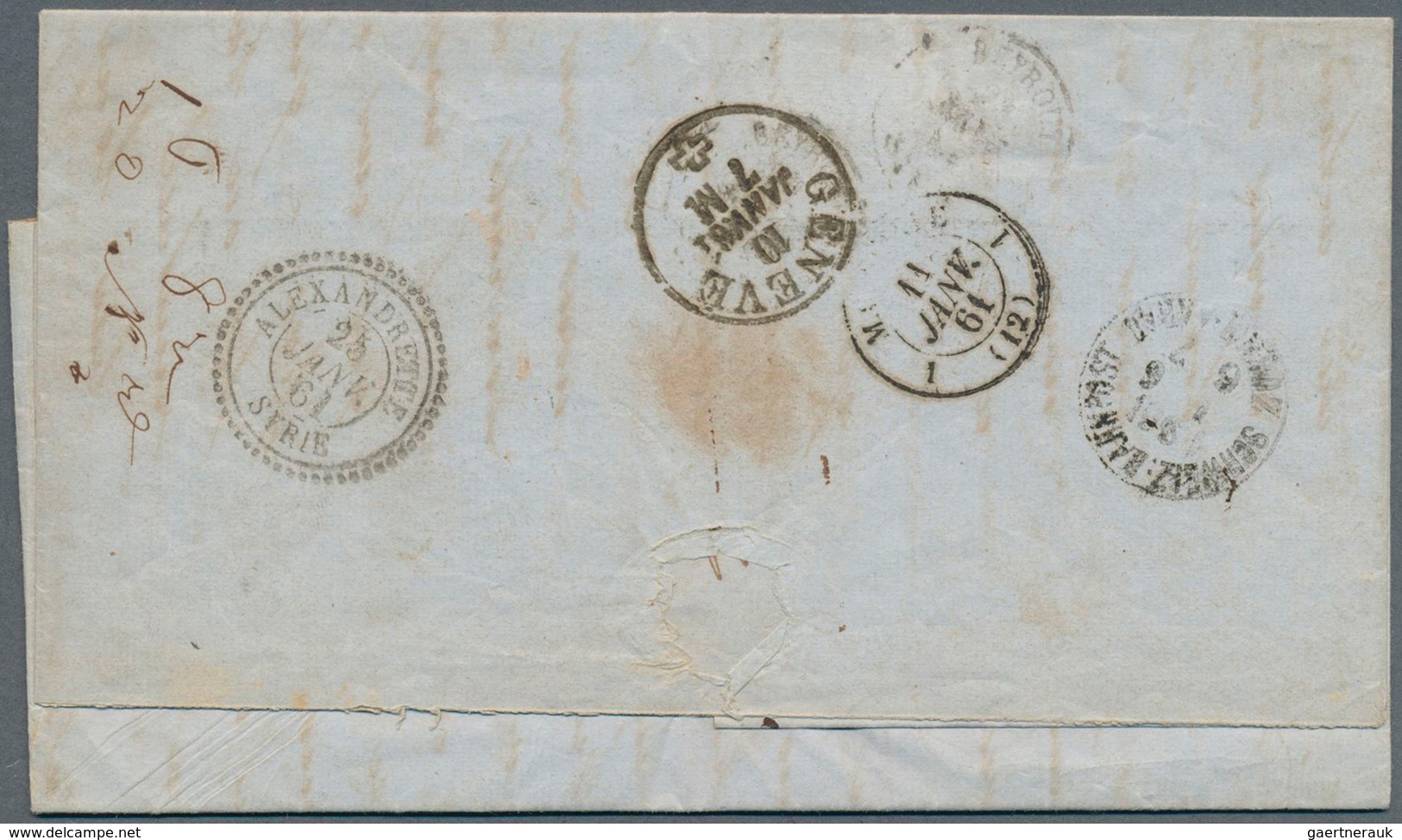16084 Schweiz: 1861/1866 Destination Alexandrette, Syrien: Zwei Unfrankierte Briefe Von Winterthur Nach Al - Neufs